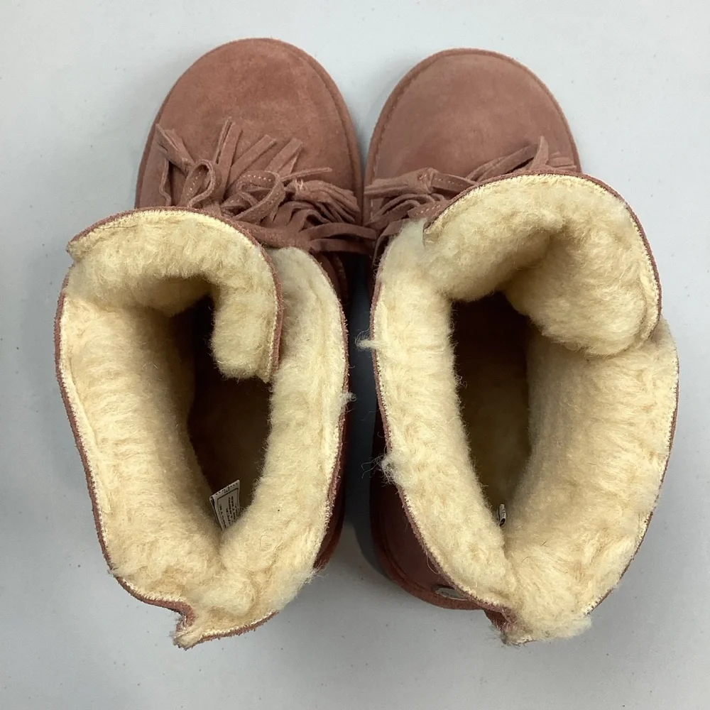 Bearpaw Christie Wide Suede Sheepskin Pink Winter Ankle Boots Booties